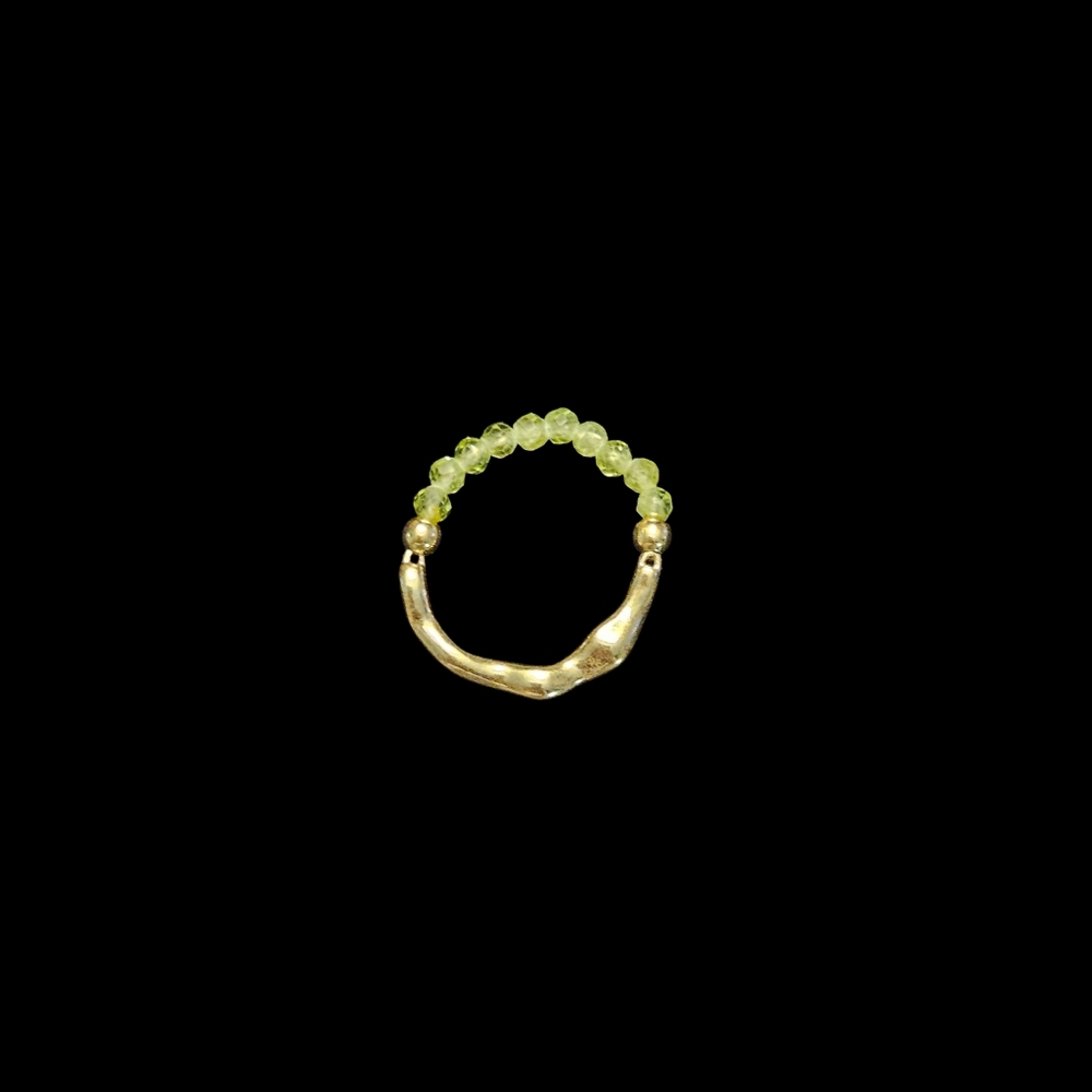 New 18k Gold Plated and Peridot Stretch Beaded Women's Ring